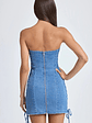 Bandeau Lace-Up Mini Dress in Mid Blue Stonewash - thumbnail 2