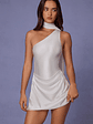 Asymmetric Scarf-Detail Mini Dress in White - thumbnail 5