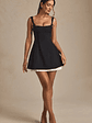 Bow-Detail Pleated A-Line Mini Dress in Black - thumbnail 9