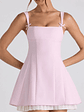Bow-Detail Pleated A-Line Mini Dress in Soft Pink - thumbnail 6