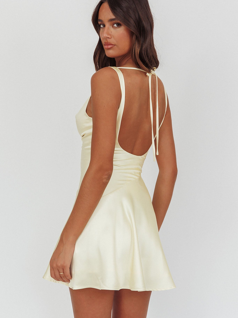 Brigid Cowl Neck Scoop Back Mini Dress Butter 2
