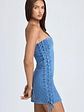 Bandeau Lace-Up Mini Dress in Mid Blue Stonewash - thumbnail 3