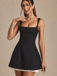 Bow-Detail Pleated A-Line Mini Dress in Black - thumbnail 10