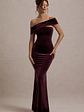 Candela | Port Velvet Asymmetric Bardot Maxi Dress - thumbnail 4