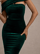 Candela | Bottle Green Velvet Asymmetric Bardot Maxi Dress - thumbnail 6