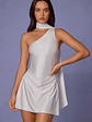 Asymmetric Scarf-Detail Mini Dress in White - thumbnail 7