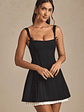 Bow-Detail Pleated A-Line Mini Dress in Black - thumbnail 11