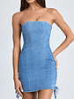 Bandeau Lace-Up Mini Dress in Mid Blue Stonewash - thumbnail 4