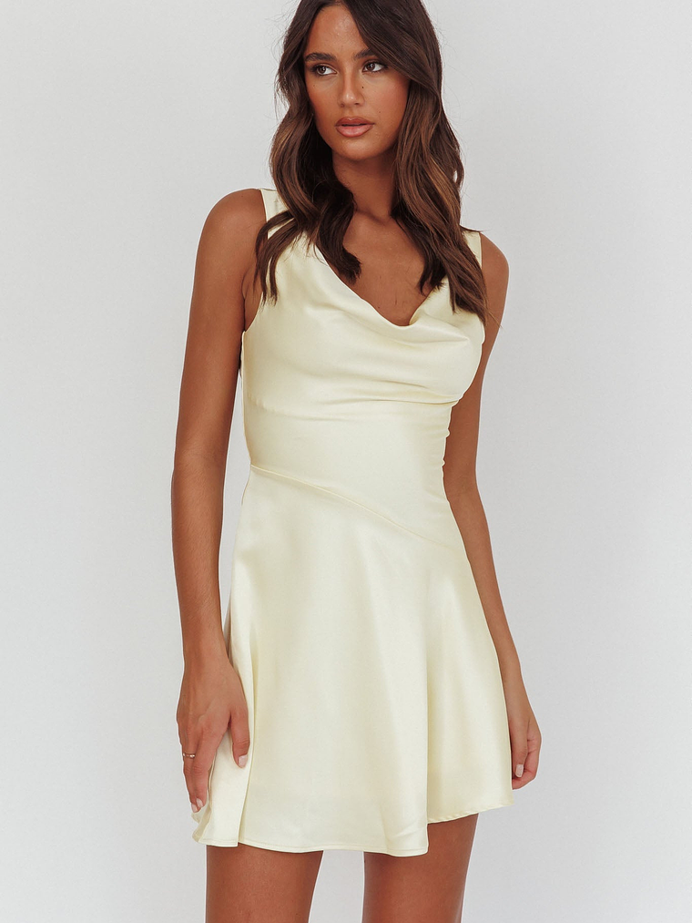 Brigid Cowl Neck Scoop Back Mini Dress Butter 5