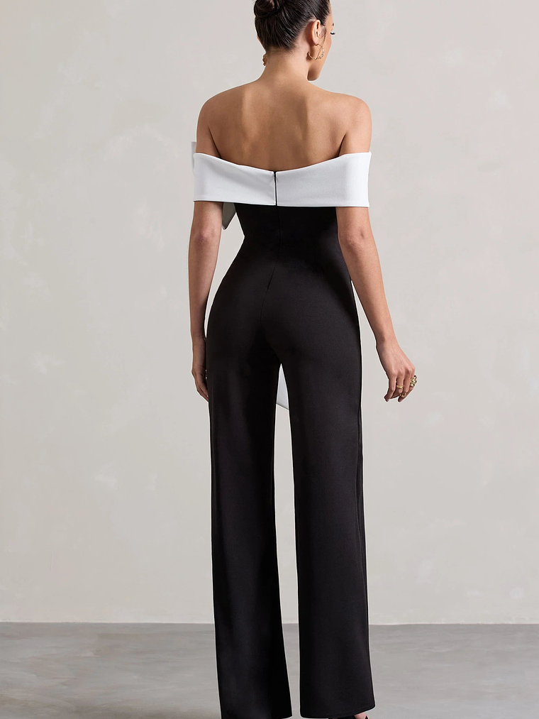 Bower | Black Bardot Straight-Leg Jumpsuit With Bow 2