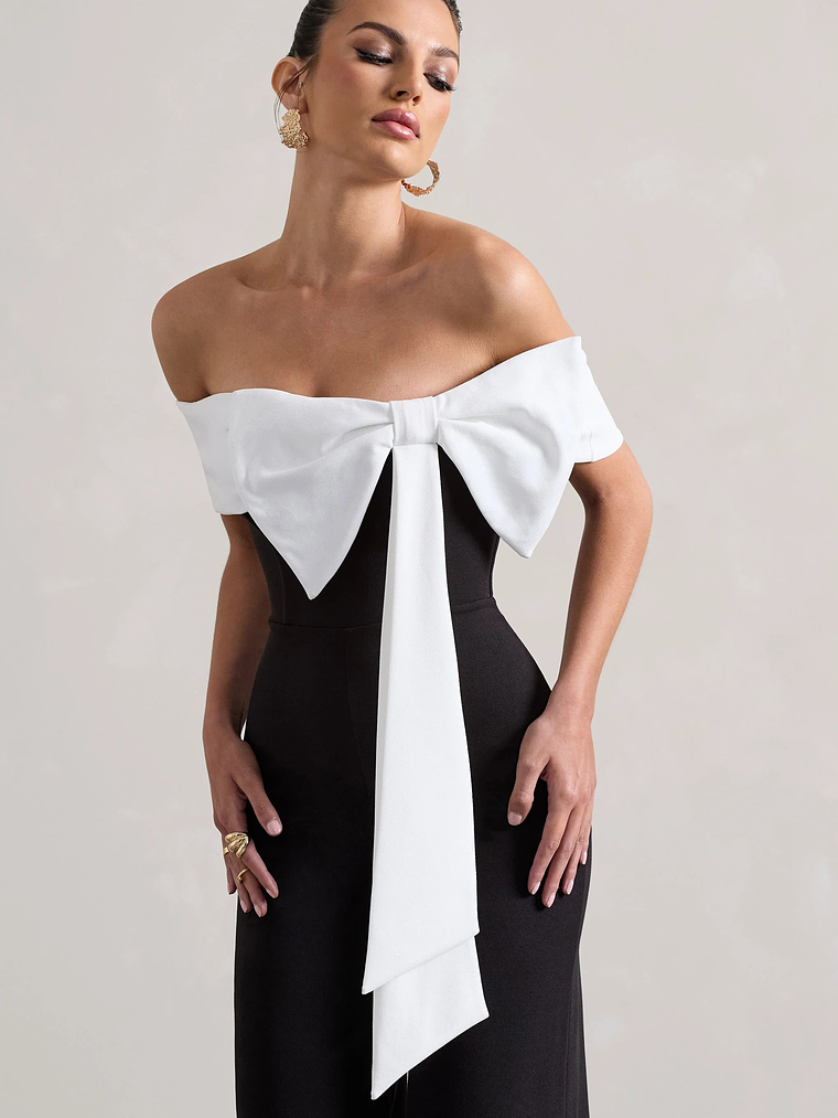 Bower | Black Bardot Straight-Leg Jumpsuit With Bow 3