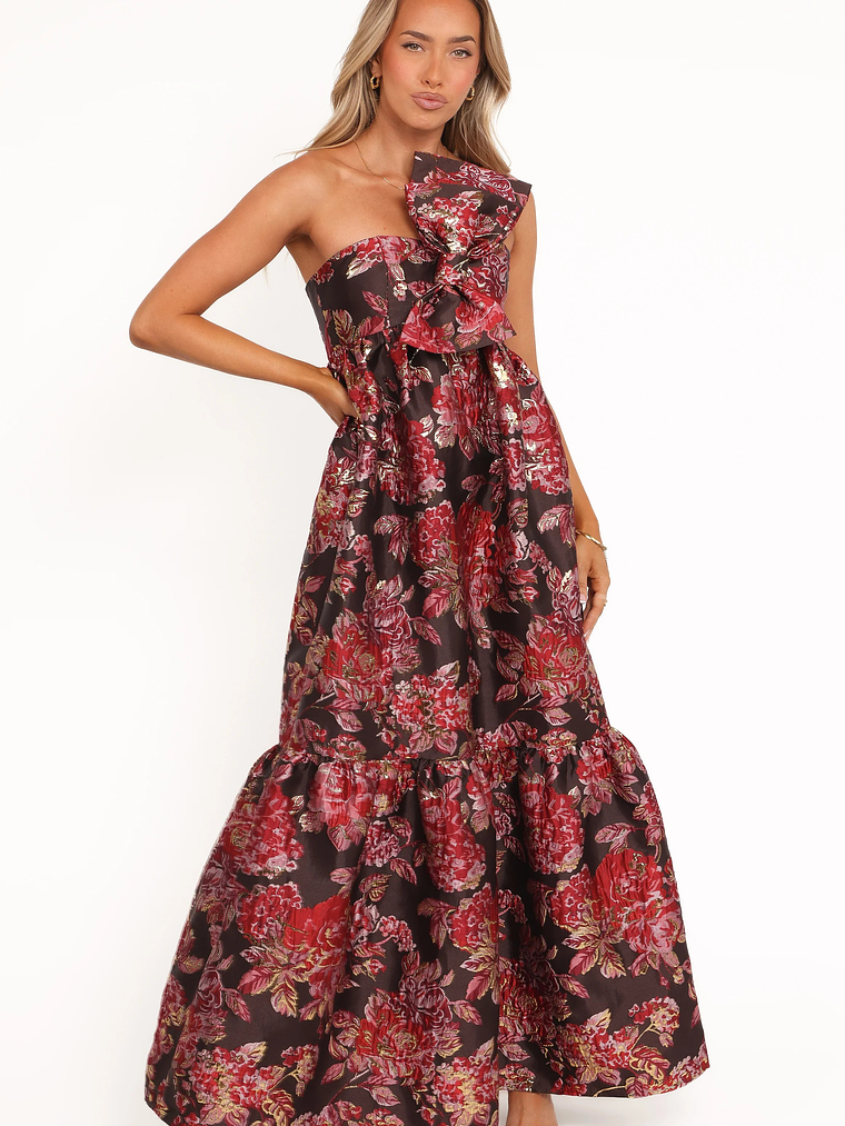 Betina Bow Front Maxi Dress - Brown Floral 2