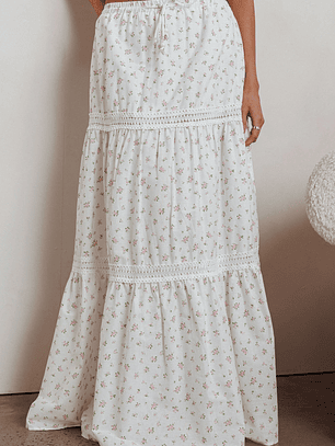 Canyon Cove Crochet Trim Maxi Skirt Floral Pink