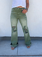 Blakeley Distressed Jeans In Olive and Camel - thumbnail 2