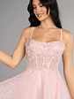 Athena Glitter Corset Lace-Up Skater Dress - thumbnail 4