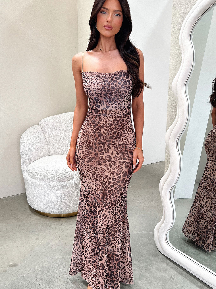 Barb Mesh Maxi Dress - Leopard 1