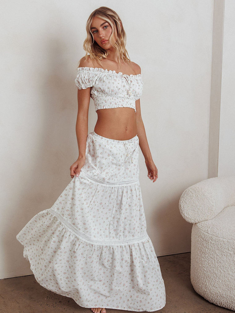 Canyon Cove Crochet Trim Maxi Skirt Floral Pink 3