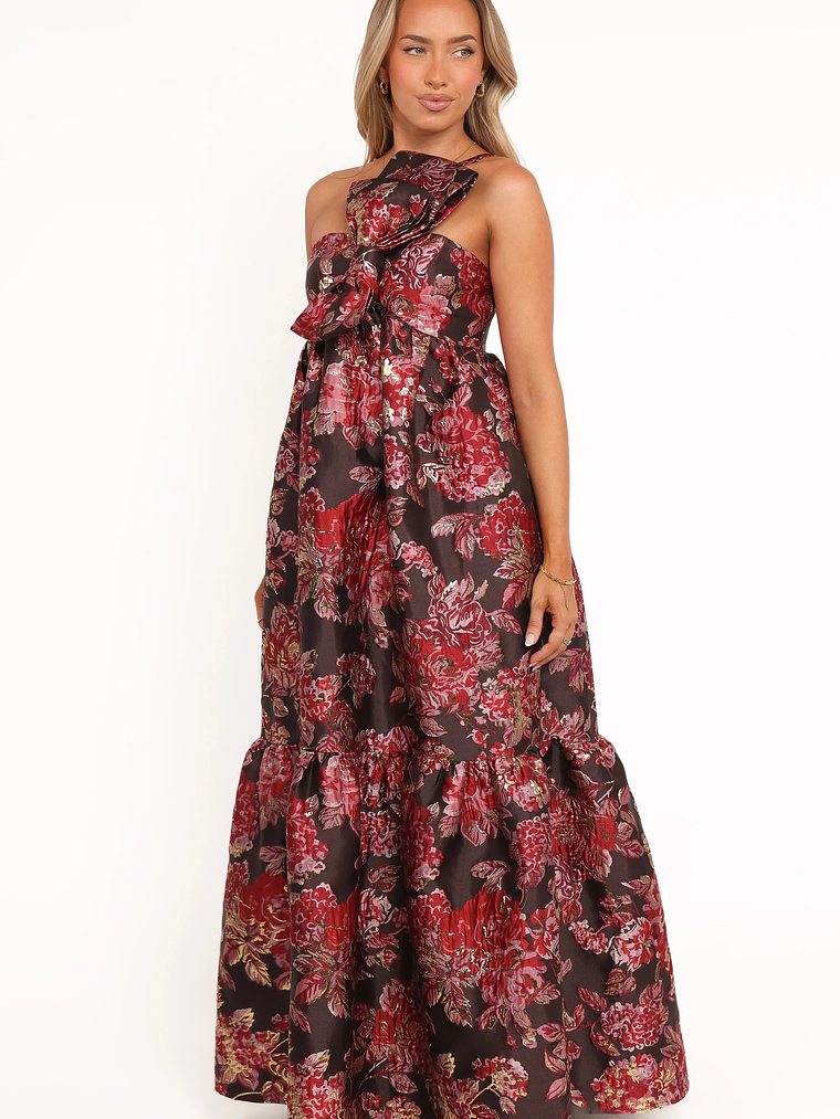 Betina Bow Front Maxi Dress - Brown Floral 4