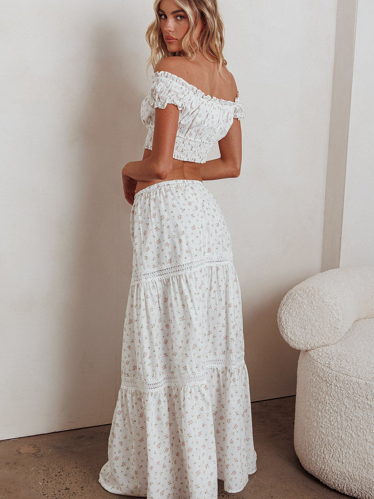 Canyon Cove Crochet Trim Maxi Skirt Floral Pink 4