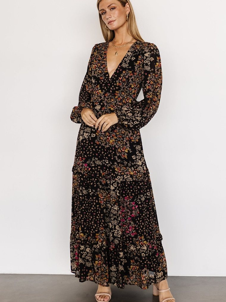 Bowman Deep V Maxi Dress | Black Multi 2