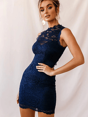 Canyon Floral Overlay Keyhole Back Dress Navy