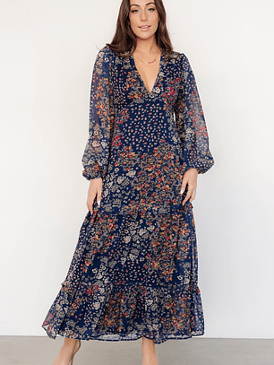 Bowman Deep V Maxi Dress | Dark Blue Multi