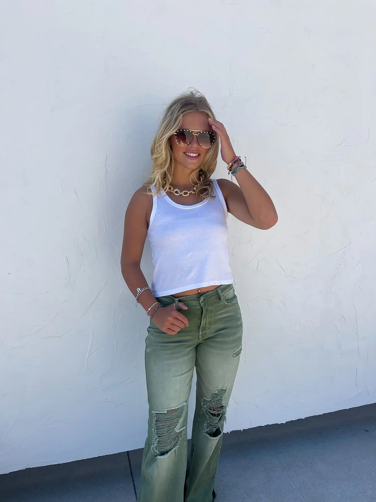 Blakeley Distressed Jeans In Olive and Camel 7