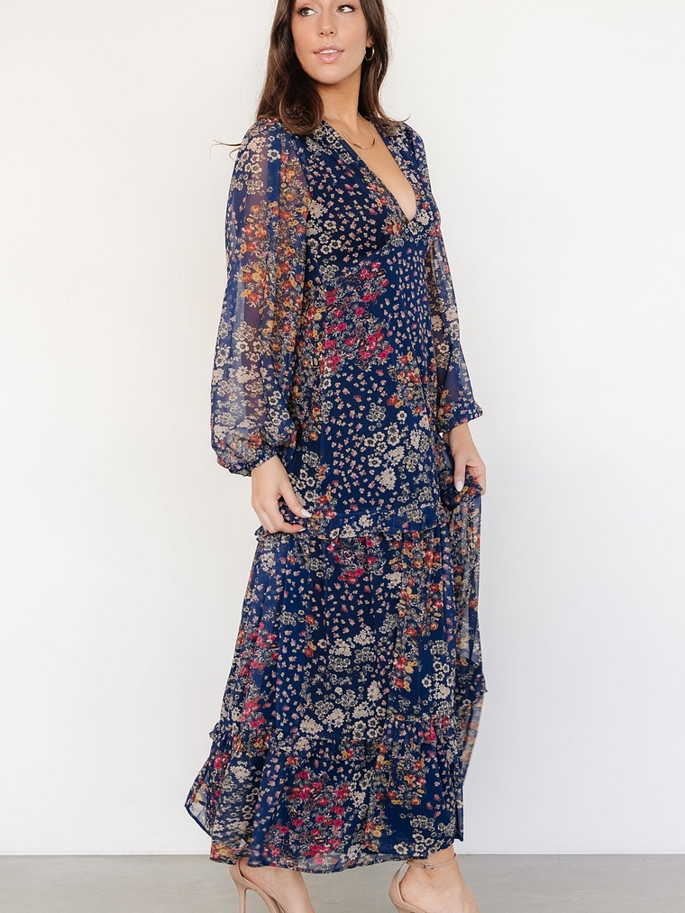 Bowman Deep V Maxi Dress | Dark Blue Multi 3