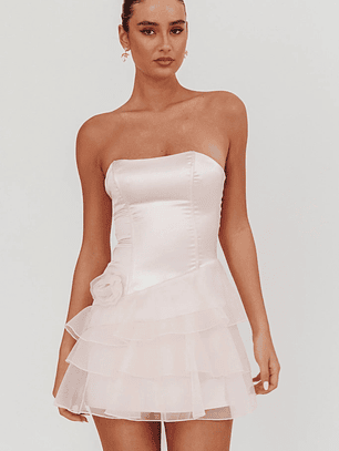 Bless Strapless Organza Ruffle Mini Dress Blush