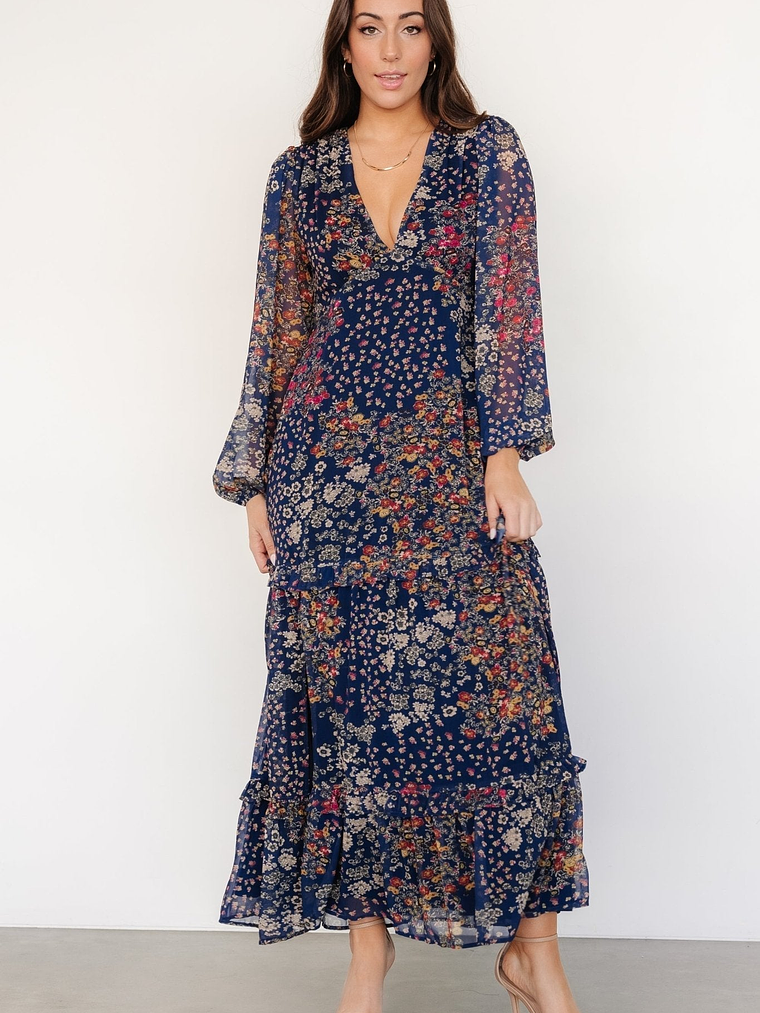 Bowman Deep V Maxi Dress | Dark Blue Multi 4