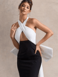 Blanca | Black & White Halter-Neck Cut-Out Midi Dress With Oversized Bow - thumbnail 3
