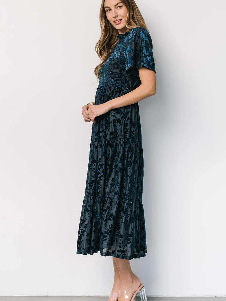 Callen Smocked Velvet Dress | Deep Blue 3