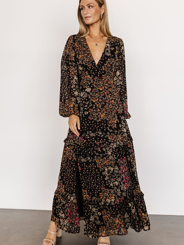 Bowman Deep V Maxi Dress | Black Multi 6