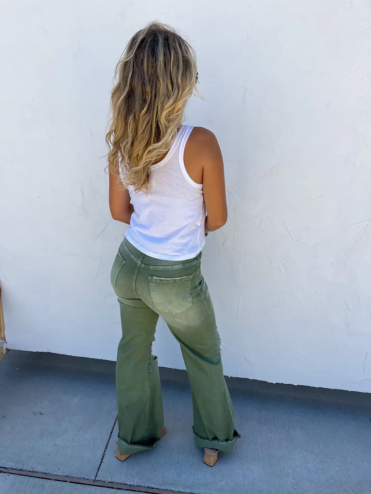 Blakeley Distressed Jeans In Olive and Camel 11