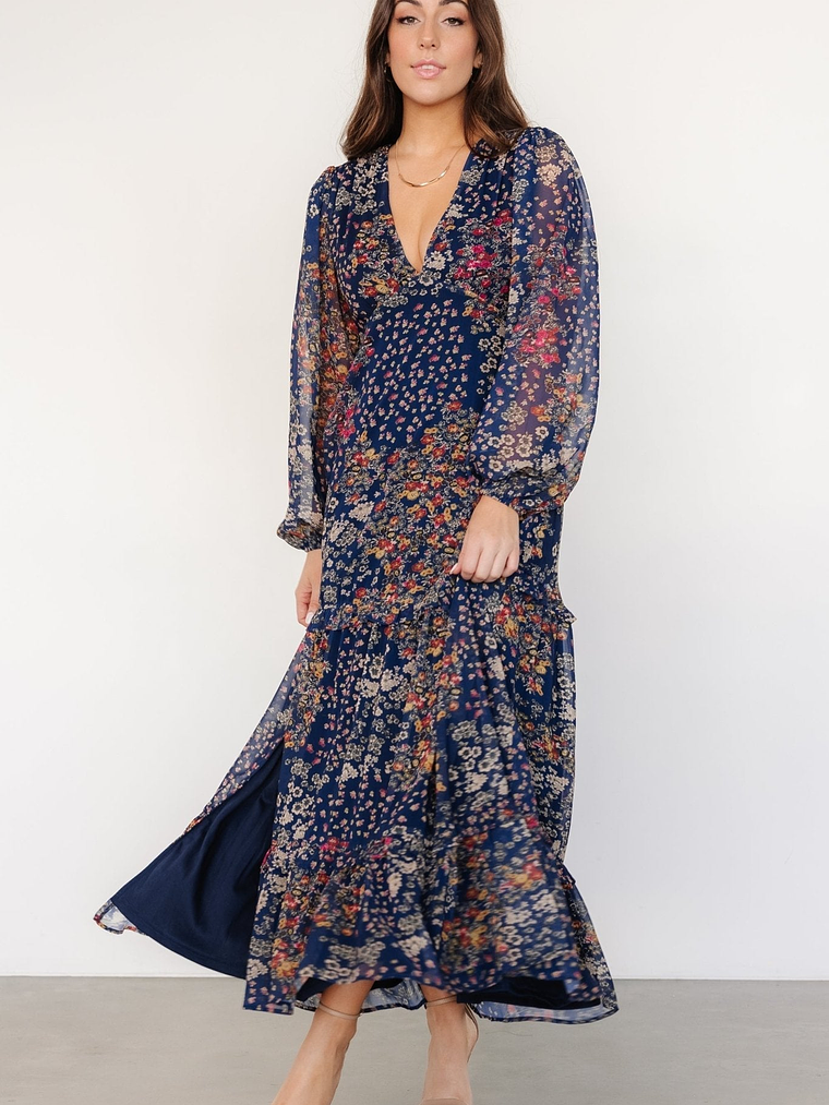 Bowman Deep V Maxi Dress | Dark Blue Multi 6