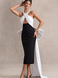 Blanca | Black & White Halter-Neck Cut-Out Midi Dress With Oversized Bow - thumbnail 5