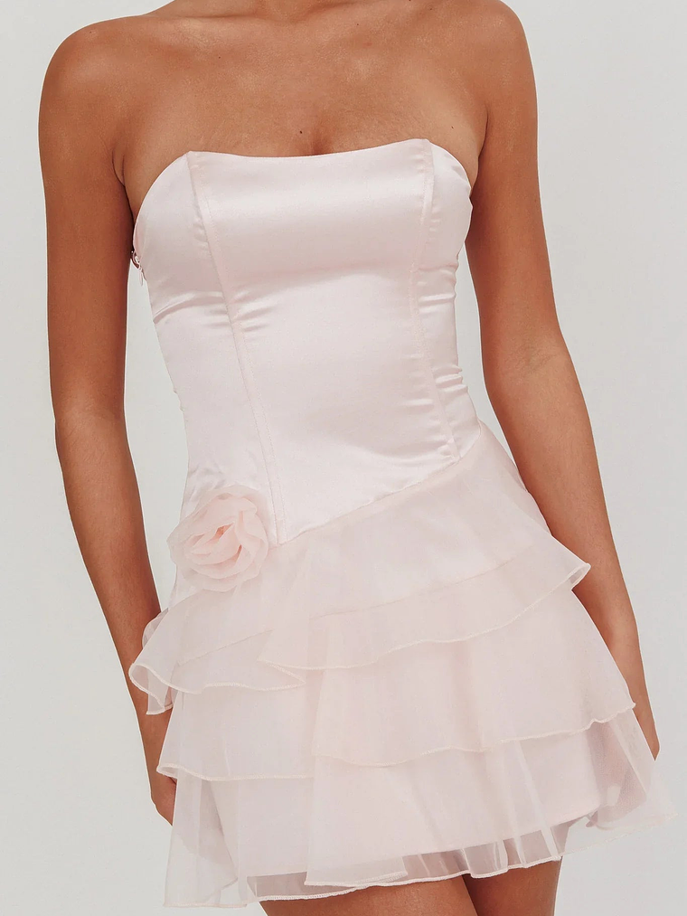 Bless Strapless Organza Ruffle Mini Dress Blush 4
