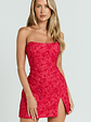 Brailey Mini Dress - Strapless Dress in Red Jacquard - thumbnail 1