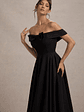 Calliopia | Black Bow Bardot Midi Dress With Puff-Ball Skirt - thumbnail 3