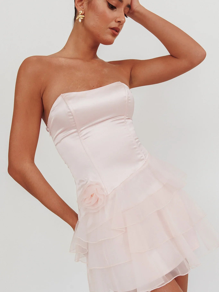 Bless Strapless Organza Ruffle Mini Dress Blush 6