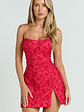 Brailey Mini Dress - Strapless Dress in Red Jacquard - thumbnail 3