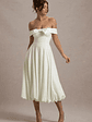 Calliopia | Cream Bow Bardot Midi Dress With Puff-Ball Skirt - thumbnail 1