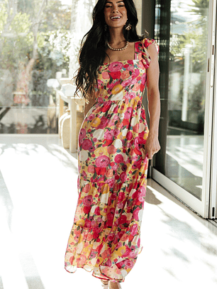 Ayla Tiered Maxi Dress | Pink Multi Floral
