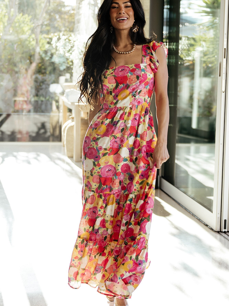 Ayla Tiered Maxi Dress | Pink Multi Floral 1