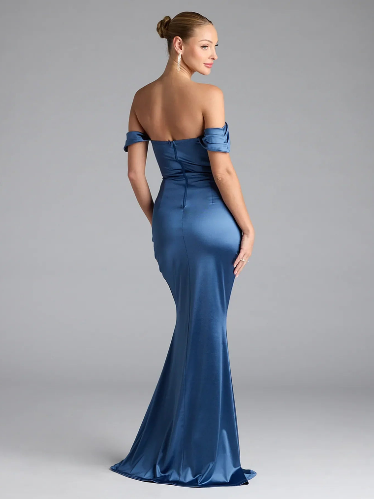 Belinda Off-The-Shoulder Slit Satin Formal Dress 2