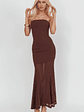 Calluna Strapless Sheer Godet Hem Maxi Dress Chocolate - thumbnail 1