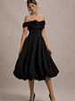 Calliopia | Black Bow Bardot Midi Dress With Puff-Ball Skirt - thumbnail 5