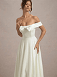 Calliopia | Cream Bow Bardot Midi Dress With Puff-Ball Skirt - thumbnail 3