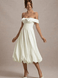 Calliopia | Cream Bow Bardot Midi Dress With Puff-Ball Skirt - thumbnail 4