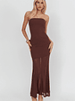 Calluna Strapless Sheer Godet Hem Maxi Dress Chocolate - thumbnail 4